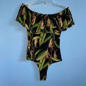 BCBGMaxAzria Tropical Off-shoulder Bodysuit